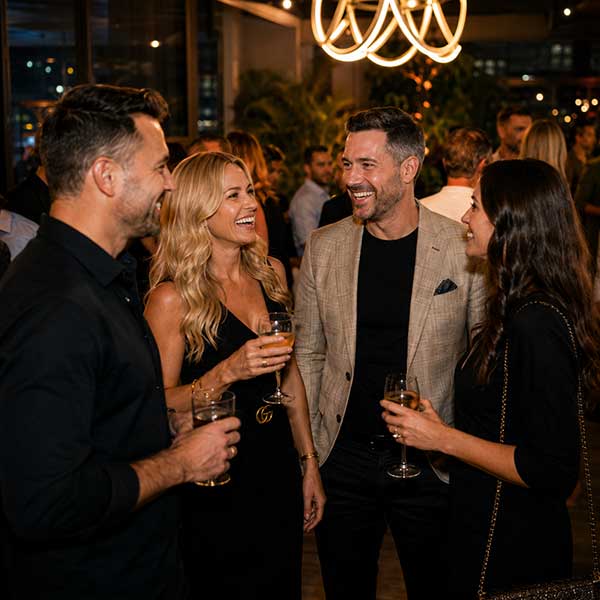 Buzz Club guests connecting at a South Florida social event