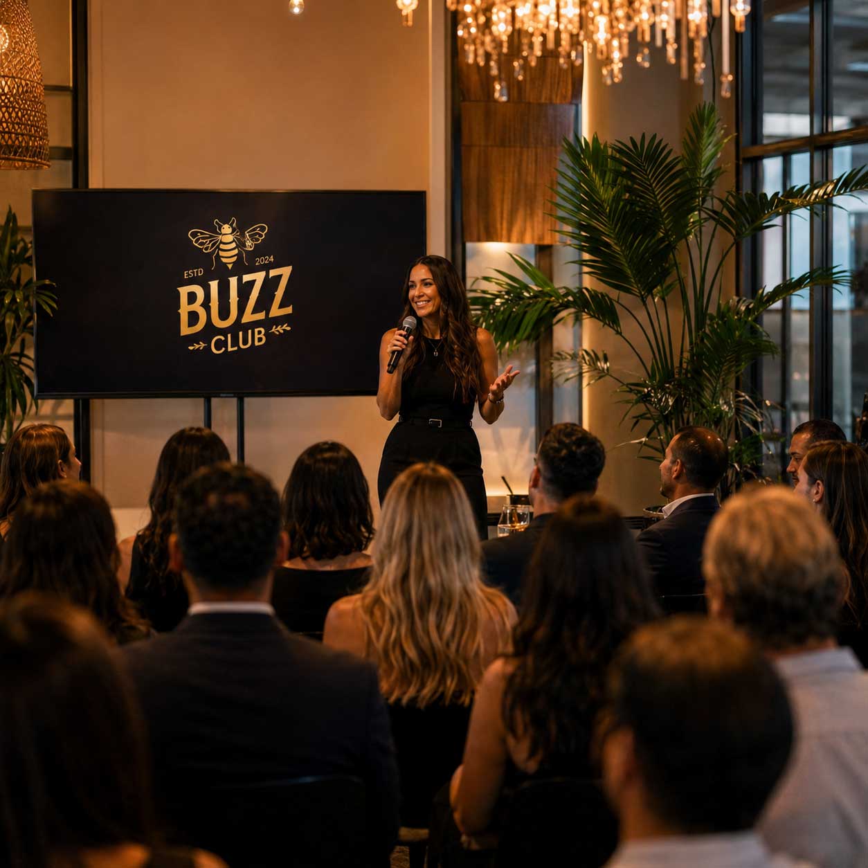 Buzz Club guests connecting at a South Florida social event