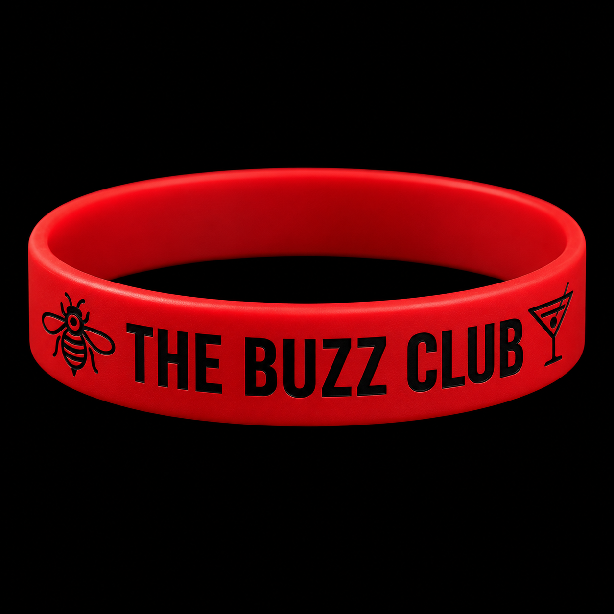 Red Buzz Club business partner wristband on black background